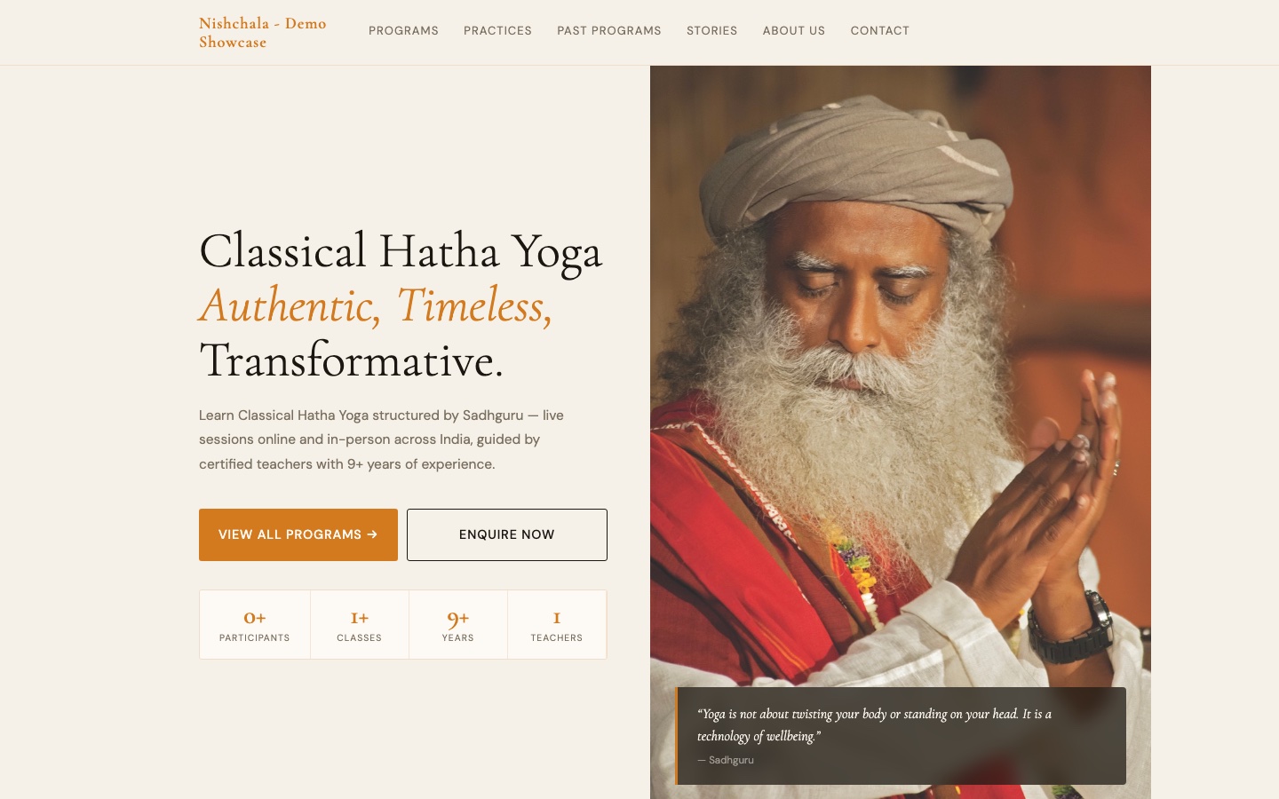 A live studio website generated by Nishchala ERP